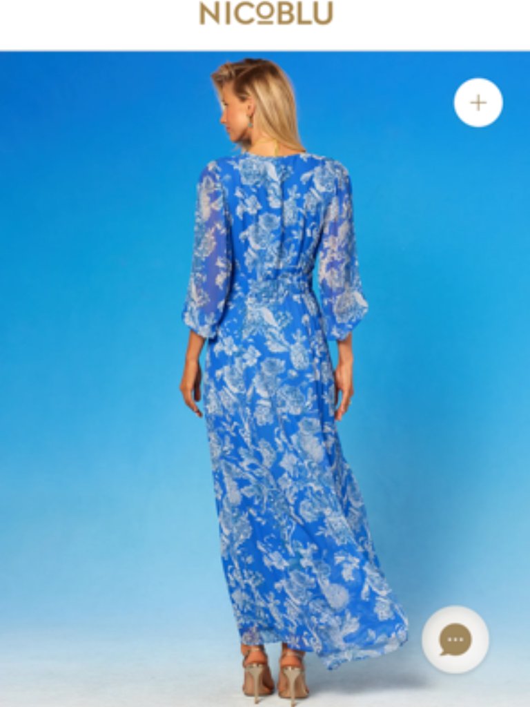 Nicoblu Nwt Angelina Maxi Chiffon Dress Blue And White Floral Toile 16 — image 3 of 5